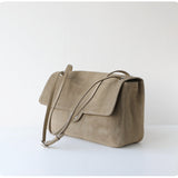 Suede Cowhide Shoulder Bag | Large Vintage Commuter Tote | Genuine Leather Women's Bag
