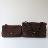 Suede Cowhide Shoulder Bag | Large Vintage Commuter Tote | Genuine Leather Women's Bag