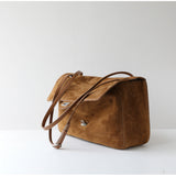 Suede Cowhide Shoulder Bag | Large Vintage Commuter Tote | Genuine Leather Women's Bag