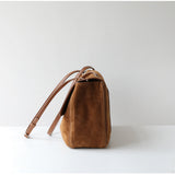 Suede Cowhide Shoulder Bag | Large Vintage Commuter Tote | Genuine Leather Women's Bag