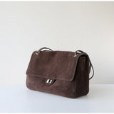 Suede Cowhide Shoulder Bag | Large Vintage Commuter Tote | Genuine Leather Women's Bag
