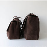 Suede Cowhide Shoulder Bag | Large Vintage Commuter Tote | Genuine Leather Women's Bag