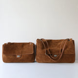 Suede Cowhide Shoulder Bag | Large Vintage Commuter Tote | Genuine Leather Women's Bag