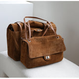 Suede Cowhide Shoulder Bag | Large Vintage Commuter Tote | Genuine Leather Women's Bag