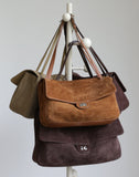 Suede Cowhide Shoulder Bag | Large Vintage Commuter Tote | Genuine Leather Women's Bag