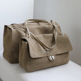 Suede Cowhide Shoulder Bag | Large Vintage Commuter Tote | Genuine Leather Women's Bag