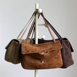 Suede Cowhide Shoulder Bag | Large Vintage Commuter Tote | Genuine Leather Women's Bag