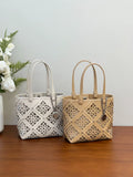 Summer Handmade Leather Tote Bag, Hollow Carved Basket Shoulder Bag, Designer Cowhide Handbag for Wome
