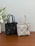 Summer Handmade Leather Tote Bag, Hollow Carved Basket Shoulder Bag, Designer Cowhide Handbag for Wome