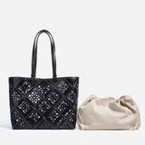 Summer Handmade Leather Tote Bag, Hollow Carved Basket Shoulder Bag, Designer Cowhide Handbag for Wome
