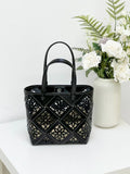 Summer Handmade Leather Tote Bag, Hollow Carved Basket Shoulder Bag, Designer Cowhide Handbag for Wome