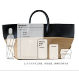 Summer Raffia Woven Tote Bag with Calf Leather Trim, Large Beach Bag, Vacation & Everyday Handbag