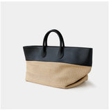 Summer Raffia Woven Tote Bag with Calf Leather Trim, Large Beach Bag, Vacation & Everyday Handbag