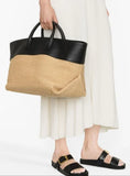 Summer Raffia Woven Tote Bag with Calf Leather Trim, Large Beach Bag, Vacation & Everyday Handbag
