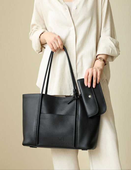 Summer Togo Cowhide Leather Tote Bag, Large Lightweight Leather Shoulder 15-Inch Laptop Bag for Women