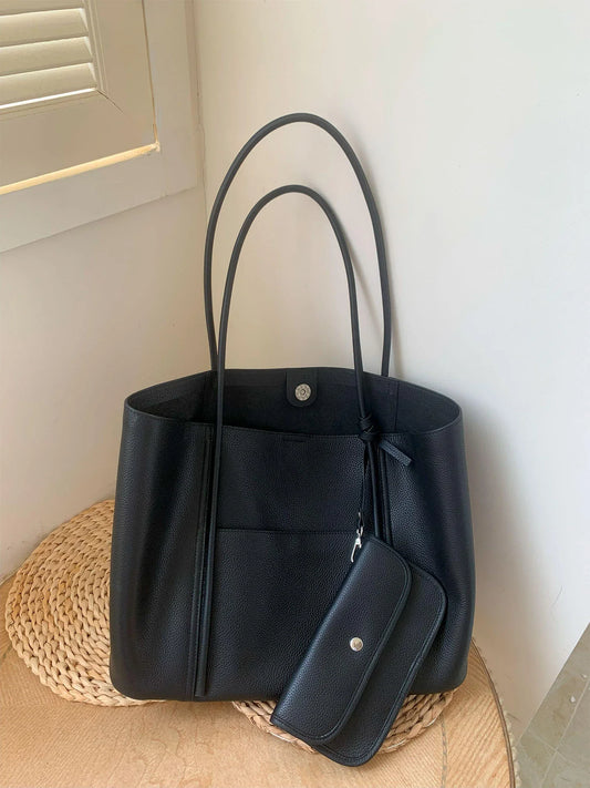 Summer Togo Cowhide Leather Tote Bag, Large Lightweight Leather Shoulder 15-Inch Laptop Bag for Women