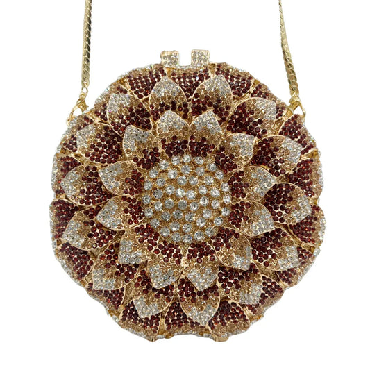 Sunflower Rhinestone Evening Bag, Bridal Wedding Clutch, Handcrafted Floral Party Bag, Crystal Clutch Purse for Formal Events