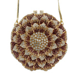 Sunflower Rhinestone Evening Bag, Bridal Wedding Clutch, Handcrafted Floral Party Bag, Crystal Clutch Purse for Formal Events