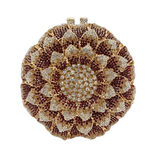 Sunflower Rhinestone Evening Bag, Bridal Wedding Clutch, Handcrafted Floral Party Bag, Crystal Clutch Purse for Formal Events