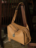 Textured Full Grain Cowhide Leather Boston Bag | Women's Shoulder & Crossbody Bag