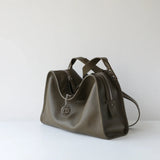 Textured Full Grain Cowhide Leather Boston Bag | Women's Shoulder & Crossbody Bag