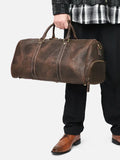 The Embossed Weekender | Handmade Full Grain Crazy Horse Leather Duffle Bag, Vintage Weekender Travel Bag for Men & Women | Carry-On Gym Overnight Bag, Ladies Leather Travel Bag