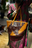 Two-Tone Full-Grain Leather Handcrafted Tote Bag with Artisanal Craftsmanship