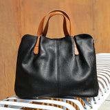 Two Tone Pebbled Leather Commuter Shoulder Bag for Women, Soft Genuine Leather Slouchy Shoulder & Handbag