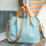 Two Tone Pebbled Leather Commuter Shoulder Bag for Women, Soft Genuine Leather Slouchy Shoulder & Handbag