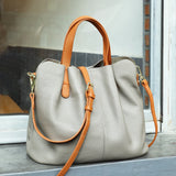 Two Tone Pebbled Leather Commuter Shoulder Bag for Women, Soft Genuine Leather Slouchy Shoulder & Handbag