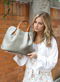 Two Tone Pebbled Leather Commuter Shoulder Bag for Women, Soft Genuine Leather Slouchy Shoulder & Handbag