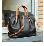 Two Tone Pebbled Leather Commuter Shoulder Bag for Women, Soft Genuine Leather Slouchy Shoulder & Handbag