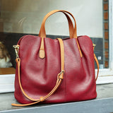 Two Tone Pebbled Leather Commuter Shoulder Bag for Women, Soft Genuine Leather Slouchy Shoulder & Handbag