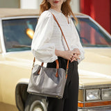 Two Tone Pebbled Leather Commuter Shoulder Bag for Women, Soft Genuine Leather Slouchy Shoulder & Handbag