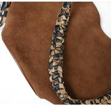 Unique Design Genuine Leather Large Tote Bucket Bag for Women | Suede Leather Autumn Tassel Bucket Bag