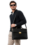 Men's Leather Briefcase with Combination Lock | Oversized Business Laptop Bag