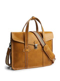 Vegetable-Tanned Full Grain Leather Briefcase – 15" Laptop Bag | Handcrafted Flap-Over Work Bag with Crossbody Strap