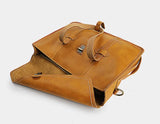 Vegetable-Tanned Full Grain Leather Briefcase – 15" Laptop Bag | Handcrafted Flap-Over Work Bag with Crossbody Strap