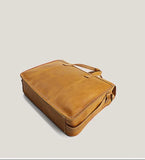Vegetable-Tanned Full Grain Leather Briefcase – 15" Laptop Bag | Handcrafted Flap-Over Work Bag with Crossbody Strap