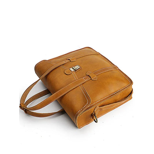 Vegetable-Tanned Full Grain Leather Briefcase – 15" Laptop Bag | Handcrafted Flap-Over Work Bag with Crossbody Strap