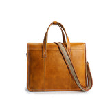 Vegetable-Tanned Full Grain Leather Briefcase – 15" Laptop Bag | Handcrafted Flap-Over Work Bag with Crossbody Strap