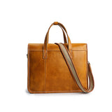 Vegetable-Tanned Full Grain Leather Briefcase – 15" Laptop Bag | Handcrafted Flap-Over Work Bag with Crossbody Strap