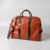 Vegetable Tanned Italian Full Grain Leather Travel Bag | Handcrafted Vintage Minimalist Business Duffel & Shoulder Bag