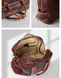 Vegetable Tanned Italian Full Grain Leather Travel Bag | Handcrafted Vintage Minimalist Business Duffel & Shoulder Bag