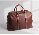 Vegetable Tanned Italian Full Grain Leather Travel Bag | Handcrafted Vintage Minimalist Business Duffel & Shoulder Bag