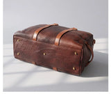 Vegetable Tanned Italian Full Grain Leather Travel Bag | Handcrafted Vintage Minimalist Business Duffel & Shoulder Bag