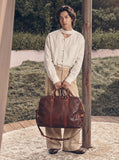 Vegetable Tanned Italian Full Grain Leather Travel Bag | Handcrafted Vintage Minimalist Business Duffel & Shoulder Bag