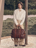 Vegetable Tanned Italian Full Grain Leather Travel Bag | Handcrafted Vintage Minimalist Business Duffel & Shoulder Bag