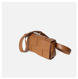 Versatile Calfskin Leather Squared Woven Bag with Interchangeable Gold Chain and Leather Straps, Minimalist Crossbody Bag, Waist Bag