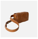 Versatile Calfskin Leather Squared Woven Bag with Interchangeable Gold Chain and Leather Straps, Minimalist Crossbody Bag, Waist Bag